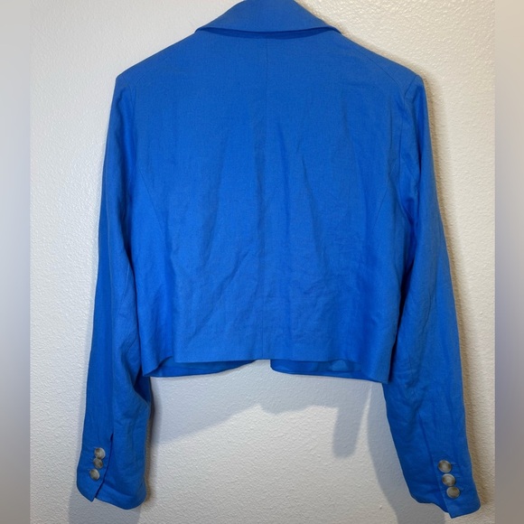 Jason Wu Womens Blue Linen Cropped Blazer Jacket Braided Trim Size Medium‎ - Picture 8 of 10